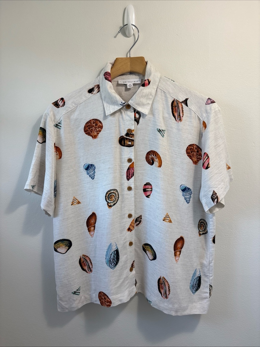 Jane + Delancey Seashell Button Front Shirt Womens M Beachy Coastal Linen Blend